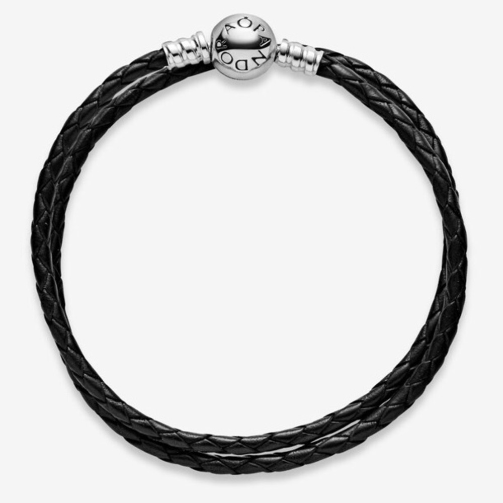 Pandora moments double black leather bracelet